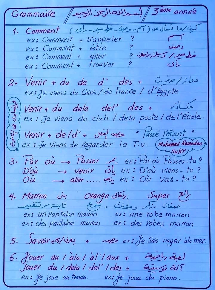 تكات وقواعد هامة - لغة فرنسية للصف الثالث الثانوى 2023
