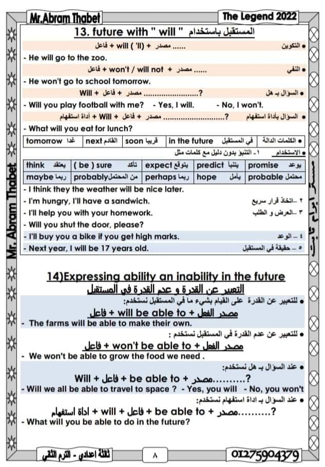 تجميعة جرامر الصف الثالث الاعدادي الترم التاني بالكامل