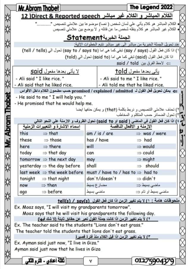 تجميعة جرامر الصف الثالث الاعدادي الترم التاني بالكامل