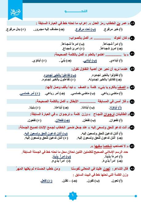 مراجعة نحو هامة ومجابة على الوحدة الأولى للشهادة الثانوية 2022 من كتاب  لوح وقلم