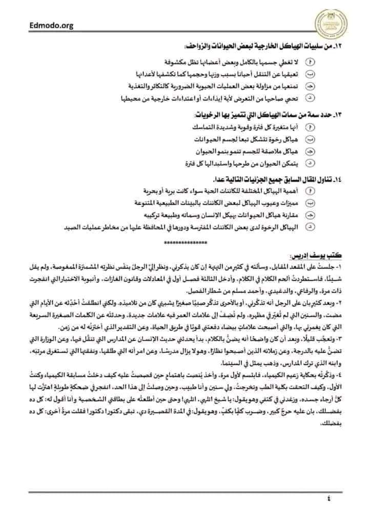 امتحان الثانوية العامة البابل شيت التجريبي من الوزارة لغة عربية 2022