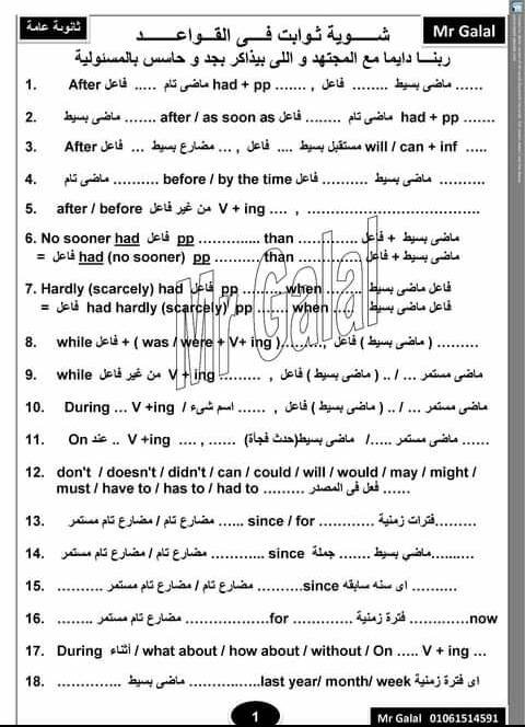 بعض ثوابت الجرامر  مهمة جداااااا هتحاجهم في 4 ورقات فقط للثانوية العامة