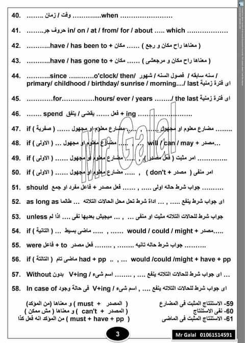 بعض ثوابت الجرامر  مهمة جداااااا هتحاجهم في 4 ورقات فقط للثانوية العامة