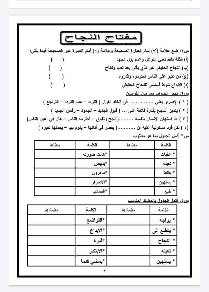 مراجعة لغة عربية -الصف السادس الابتدائي الترم الاول