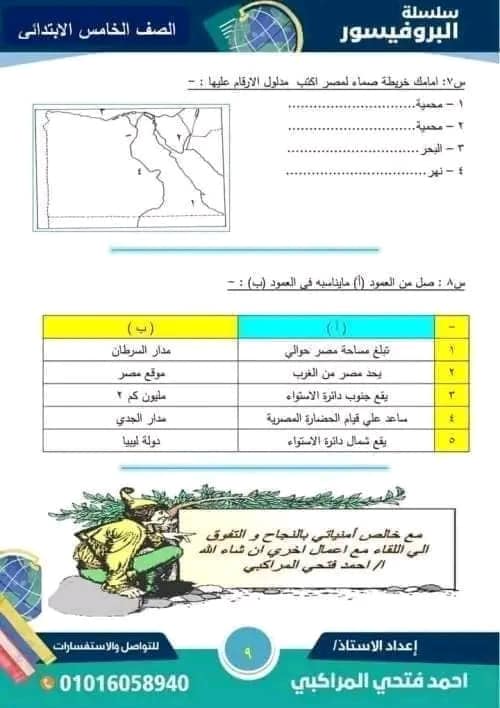 مراجعة علي الوحدة الأولي بالإجابات - دراسات الاجتماعية - للصف الخامس الابتدائي - الفصل الدراسي الأول