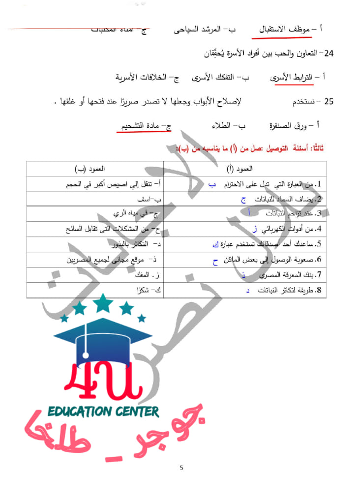 مقرر اختبارات شهر أكتوبر..الصف الرابع  مهارات مهنية - نماذج الوزارة -الفصل الدراسي الأول 2023